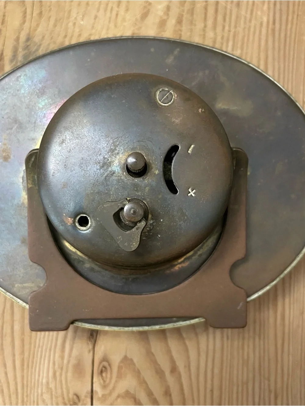 Vintage Oval brass Clock. 5” wide on brass stand
